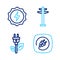 Set line Electric plug, saving in leaf, tower and Lightning bolt icon. Vector