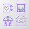 Set line Envelope with Valentine heart, Church building, Family photo and Coffee cup and icon. Vector