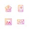 Set line Envelope with Valentine heart, Family photo, Church building and Holy bible book. Gradient color icons. Vector