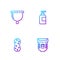 Set line Epilator, Sponge, Menstrual cup and Bottle of shampoo. Gradient color icons. Vector