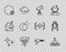 Set line Falling star, Mars rover, Telescope, Black hole, Planet, Moon and stars, Ray gun and Robot icon. Vector