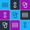 Set line False jaw, Stethoscope and Dumbbell icon. Vector