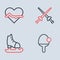 Set line Fencing, Skates, Racket and Heart rate icon. Vector