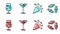 Set line Festive confetti, Cocktail and alcohol drink, Martini glass and Candy icon. Vector