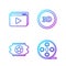 Set line Film reel, Cinema ticket, Online play video and 3D word. Gradient color icons. Vector