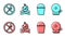 Set line Fire bucket, No fire match, Campfire and Ringing alarm bell icon. Vector