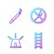 Set line Fire escape, Flasher siren, Cigarette and No fire match. Gradient color icons. Vector