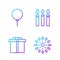 Set line Firework, Gift box, Balloon with ribbon and Birthday cake candles. Gradient color icons. Vector