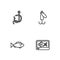 Set line Fish finder echo sounder, Fishing hook and worm and lure icon. Vector