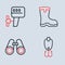 Set line Fishing boots, Binoculars, lure and Outboard boat motor icon. Vector