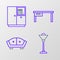 Set line Floor lamp, Sofa, Office desk and Wardrobe icon. Vector