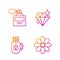 Set line Flower, Coffee cup with 8 March, Perfume and Diamond. Gradient color icons. Vector