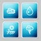 Set line Fog and cloud, Water drop, Drought and Storm icon. Vector