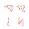 Set line Folding ruler, Screwdriver, Electric hot glue gun and Electric drill machine. Gradient color icons. Vector