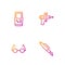 Set line Fountain pen nib, Eyeglasses, Tetris and Ray gun. Gradient color icons. Vector