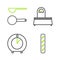 Set line French baguette bread, Kitchen timer, Scales and Measuring spoon icon. Vector