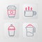 Set line French press, Coffee cup to go, and icon. Vector