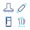 Set line French press, Refrigerator, Rolling pin and Kitchen extractor fan icon. Vector