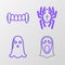 Set line Funny and scary ghost mask for Halloween, Ghost, Spider and Vampire teeth icon. Vector