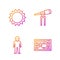 Set line Futuristic hud interface, Alien, Sun and Telescope. Gradient color icons. Vector