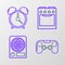 Set line Gamepad, Electric heater, Oven and Alarm clock icon. Vector