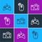 Set line Gamepad, Photo camera and Wireless computer mouse icon. Vector