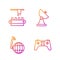 Set line Gamepad, Social network, Factory conveyor system belt and Radar. Gradient color icons. Vector