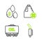 Set line Gasoline pump nozzle, Oil railway cistern, Antifreeze canister and drop with dollar symbol icon. Vector