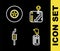 Set line Gear shifter, Car muffler and brake disk icon. Vector