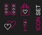 Set line Glass of champagne, Heart, Shopping bag with heart and Home stereo two speakers icon. Vector