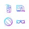 Set line Glasses, Beach ball, Cocktail and alcohol drink and Rv Camping trailer. Gradient color icons. Vector