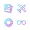 Set line Glasses, Lifebuoy, Photo and Plane. Gradient color icons. Vector