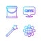 Set line Globe of the Earth and gear, Magic wand, Paint bucket and Speech bubble with text CMYK. Gradient color icons