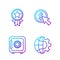 Set line Globe of the Earth and gear, Safe, Medal with star and Cursor and coin. Gradient color icons. Vector