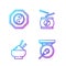 Set line Gong, Rice in a bowl with chopstick, Yin Yang and Chinese drum. Gradient color icons. Vector