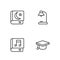 Set line Graduation cap, Audio book, Holy of Koran and Table lamp icon. Vector