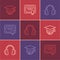 Set line Graduation cap on globe, Headphones and Certificate template icon. Vector