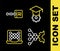 Set line Graduation cap, Neural network, and Binary code icon. Vector