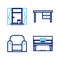 Set line Grand piano, Armchair, Office desk and Window with curtains icon. Vector