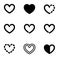 Set of line graphic heart symbols