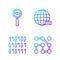 Set line Graphic password protection, Binary code, Magnifying glass Search and Social network. Gradient color icons