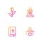 Set line Grave with coffin, Holy bible book, Flower rose and tombstone. Gradient color icons. Vector