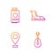 Set line Guitar, Location, Passport with ticket and Hiking boot. Gradient color icons. Vector