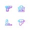 Set line Gun in holster, magazine and bullets, Pistol or gun and Military ammunition box. Gradient color icons. Vector