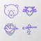 Set line Gun shooting, Flying duck on shield, Deer antlers and Bear head icon. Vector