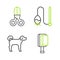 Set line Hair brush for dog and cat, Dog, Pet toy and Scissors hairdresser icon. Vector