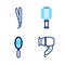 Set line Hair dryer, Hairbrush, and Curling iron icon. Vector