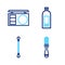 Set line Hairbrush, Cotton swab for ears, Bottle of shampoo and Eye shadow palette icon. Vector