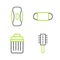 Set line Hairbrush, Trash can, Medical protective mask and Sanitary napkin icon. Vector