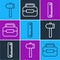 Set line Hammer, Ruler and Toolbox icon. Vector